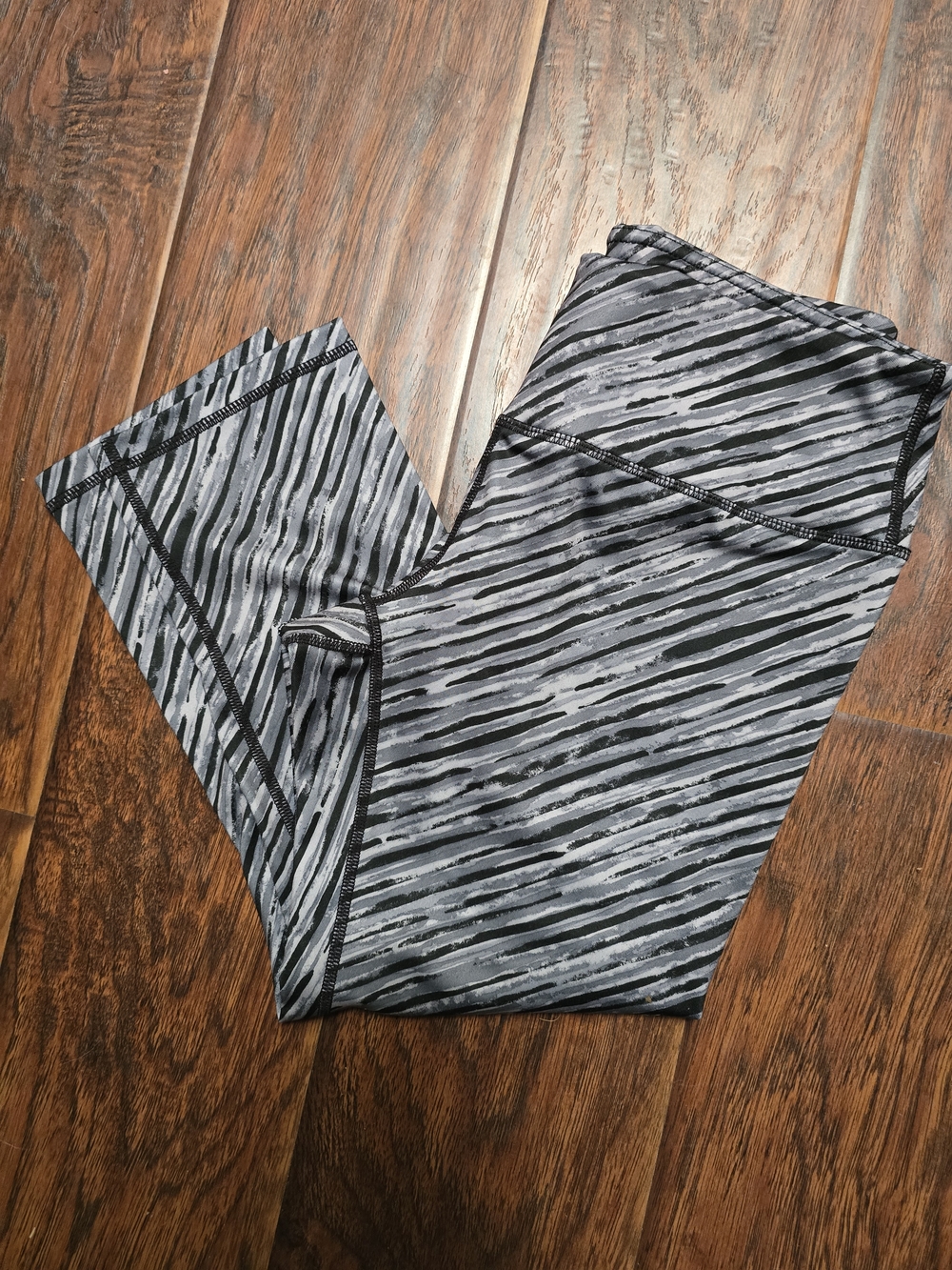 Gray & Black Striped Capri Leggings